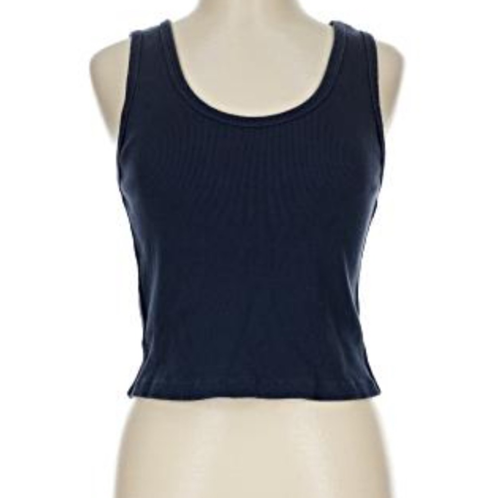 Perfectwhitetee Navy Ribbed blonde Tank Very Good USED - Picture 2 of 5